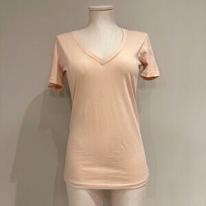 Aritzia Community Organic Cotton Short Sleeve T-Shirt Womens Size S Peach V Neck